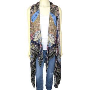 Paisley Sleeveless Kimono Topper One Size Paisley Boho Festival Semi Sheer Flowy